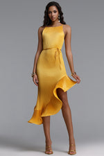 Lade Bild in die Galerieansicht, Rerily Resort Flowy Sleeveless Asymmetric Ruffle Pleated Woven Midi Dress