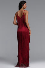 Lade Bild in die Galerieansicht, Alex Classic Contour V Neck Layered Fringe Bandage Red Maxi Dress
