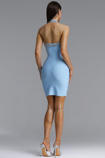 Load image into Gallery viewer, Manik Glamorous Contour Halter Rhinestone Blue Blue Bandage Mini Dress