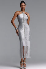 Charger l'image dans la visionneuse de la Galerie, Mamie Elegant Fitted Rhinestone Tassel Maxi Bandage Dress