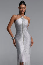 Charger l'image dans la visionneuse de la Galerie, Mamie Elegant Fitted Rhinestone Tassel Maxi Bandage Dress