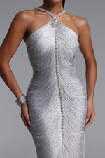 Charger l'image dans la visionneuse de la Galerie, Mamie Elegant Fitted Rhinestone Tassel Maxi Bandage Dress