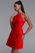 Lade Bild in die Galerieansicht, Sophie Minimalist Crew Neck Rhinestone Sleeveless Stretch Bandage Mini Dress