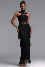 Charger l'image dans la visionneuse de la Galerie, Rakel Stylish Fitted Halter Sheer Fringe Long Bandage Dress