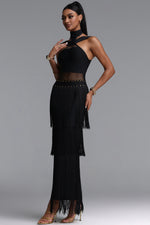 Charger l'image dans la visionneuse de la Galerie, Rakel Stylish Fitted Halter Sheer Fringe Long Bandage Dress