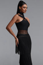 Charger l'image dans la visionneuse de la Galerie, Rakel Stylish Fitted Halter Sheer Fringe Long Bandage Dress