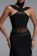 Charger l'image dans la visionneuse de la Galerie, Rakel Stylish Fitted Halter Sheer Fringe Long Bandage Dress