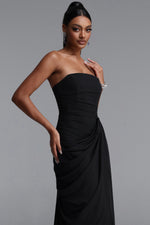 Load image into Gallery viewer, Tazeda Elegant Contour Strapless Ruched Mesh Black Maxi Dress