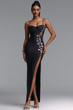 Lade Bild in die Galerieansicht, Gacia Elegant Fitted One Shoulder Color Rhinestone Slit Maxi Bandage Dress