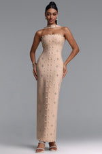 Load image into Gallery viewer, Nesya Sleeveless Pearl Bandage Nude Maxi Dress