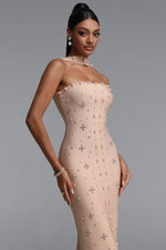 Load image into Gallery viewer, Nesya Sleeveless Pearl Bandage Nude Maxi Dress