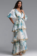 Lade Bild in die Galerieansicht, Lisbon Resort Flowy Puff Sleeve Floral Print Organza Maxi Dress