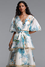 Lade Bild in die Galerieansicht, Lisbon Resort Flowy Puff Sleeve Floral Print Organza Maxi Dress