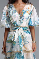 Lade Bild in die Galerieansicht, Lisbon Resort Flowy Puff Sleeve Floral Print Organza Maxi Dress