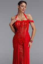 Charger l'image dans la visionneuse de la Galerie, Fredrika Sexy Halter Off Shoulder Ruffle Lace Maxi Dress