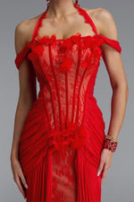 Charger l'image dans la visionneuse de la Galerie, Fredrika Sexy Halter Off Shoulder Ruffle Lace Maxi Dress