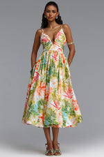 Lade Bild in die Galerieansicht, Kamaria Romantic Cinched V Neck Spaghetti Strap Ruched Floral Print Woven Maxi Dress