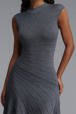 Lade Bild in die Galerieansicht, Tadeo Chic Contour Sleeveless Diagonal Stripes Asymmetric Hem Knit Midi Dress