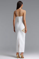 Charger l'image dans la visionneuse de la Galerie, Roanna One Shoulder Sleeveless Golden Tassels Bandage White Maxi Dress