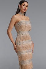 Load image into Gallery viewer, Pelze Glamorous Contour Strapless Tassel Rhinestone Bandage Maxi Dress