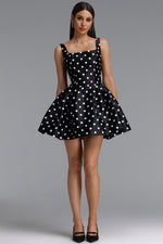 Charger l'image dans la visionneuse de la Galerie, Simone Classic Tailored Square Neck Polka Dot Woven Black Mini Dress