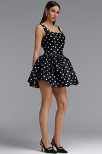 Charger l'image dans la visionneuse de la Galerie, Simone Classic Tailored Square Neck Polka Dot Woven Black Mini Dress