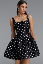 Charger l'image dans la visionneuse de la Galerie, Simone Classic Tailored Square Neck Polka Dot Woven Black Mini Dress