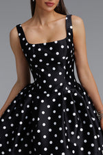 Charger l'image dans la visionneuse de la Galerie, Simone Classic Tailored Square Neck Polka Dot Woven Black Mini Dress