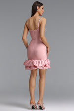 Charger l'image dans la visionneuse de la Galerie, Francina Exquisite Contour Camisole Rhinestone Ruffle Pink Bandage Mini Dress