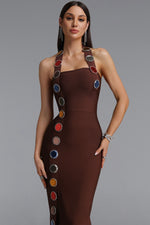 Charger l'image dans la visionneuse de la Galerie, Dixie Halter Sleeveless Diamond Brown Bandage Maxi Dress