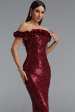 Load image into Gallery viewer, Laley Elegant Contour Off Shoulder Floral Pearl Woven Maxi Dress