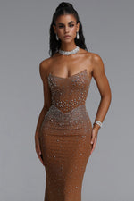 Lade Bild in die Galerieansicht, Scala Luxury Bandeau Ruched Rhinestone Maxi Dress
