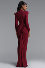 Load image into Gallery viewer, Elliott Luxury High Neck Padded Shoulder Cut Out Ruched Maxi Dress