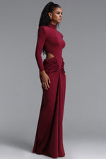 Load image into Gallery viewer, Elliott Luxury High Neck Padded Shoulder Cut Out Ruched Maxi Dress