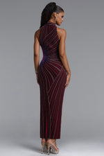 Lade Bild in die Galerieansicht, Yeil Halter High Neck Rhinestone Ruched Maxi Dress