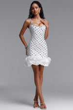 Lade Bild in die Galerieansicht, Francina Exquisite Contour Cami Strap Rhinestone Ruffle White Bandage Mini Dress