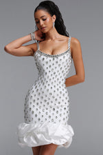 Lade Bild in die Galerieansicht, Francina Exquisite Contour Cami Strap Rhinestone Ruffle White Bandage Mini Dress