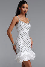 Lade Bild in die Galerieansicht, Francina Exquisite Contour Cami Strap Rhinestone Ruffle White Bandage Mini Dress