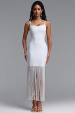 Lade Bild in die Galerieansicht, Demere Chic Contour Fringe Bandage White Maxi Dress