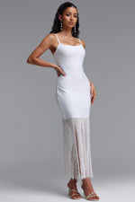 Lade Bild in die Galerieansicht, Demere Chic Contour Fringe Bandage White Maxi Dress