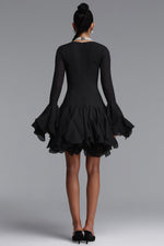 Load image into Gallery viewer, Uhren Vintage Flowy Long Sleeve Ruffle Chiffon Mini Dress