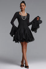 Load image into Gallery viewer, Uhren Vintage Flowy Long Sleeve Ruffle Chiffon Mini Dress