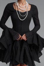 Load image into Gallery viewer, Uhren Vintage Flowy Long Sleeve Ruffle Chiffon Mini Dress