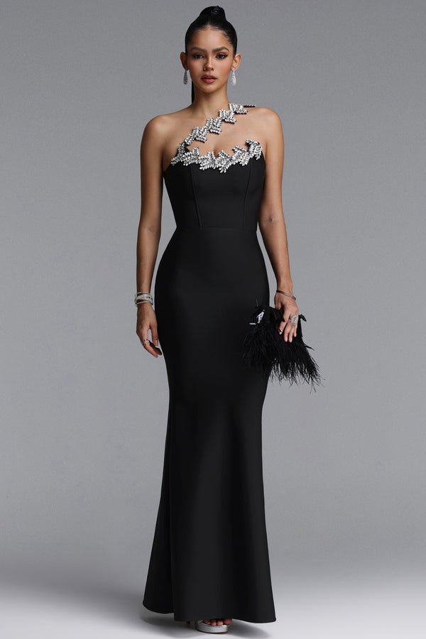 Islay Glamorous One Shoulder Rhinestone Mermaid Bandage Maxi Dress