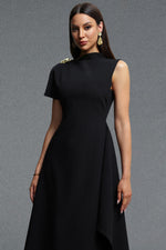 Lade Bild in die Galerieansicht, Weren Elegant Contour High Neck Asymmetric Black Maxi Dress