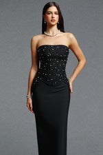Load image into Gallery viewer, Yette Chic Contour Strapless Beaded Black Bandage Maxi Top and Skirt Set