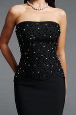 Load image into Gallery viewer, Yette Chic Contour Strapless Beaded Black Bandage Maxi Top and Skirt Set