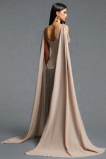 Load image into Gallery viewer, Ikara Elegant Spaghetti Strap Rhinestone Fringe Cape Bandage Maxi Dress