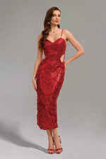 Load image into Gallery viewer, Teresa Pearl Sequin Midi Dress- Red