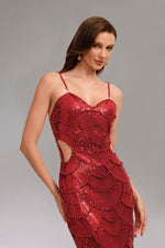 Load image into Gallery viewer, Teresa Pearl Sequin Midi Dress- Red